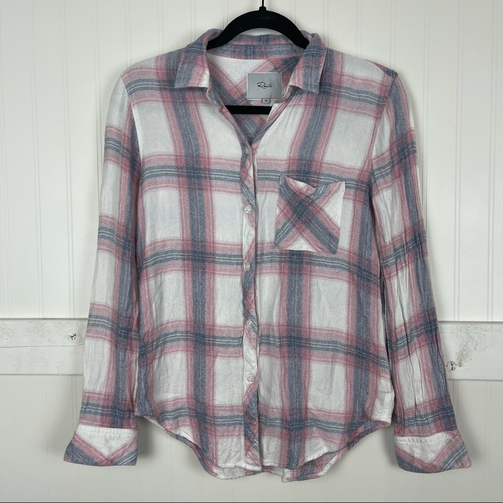 RAILS Hunter Button Down Flannel Shirt White & Peony - Picture 3 of 7